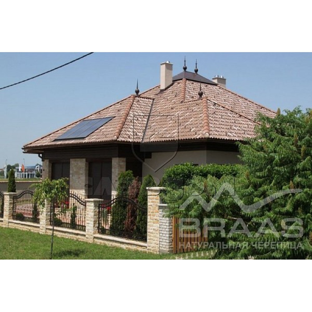 Цементно-піщана черепиця рядова, Адріа, Коричневий, Braas
